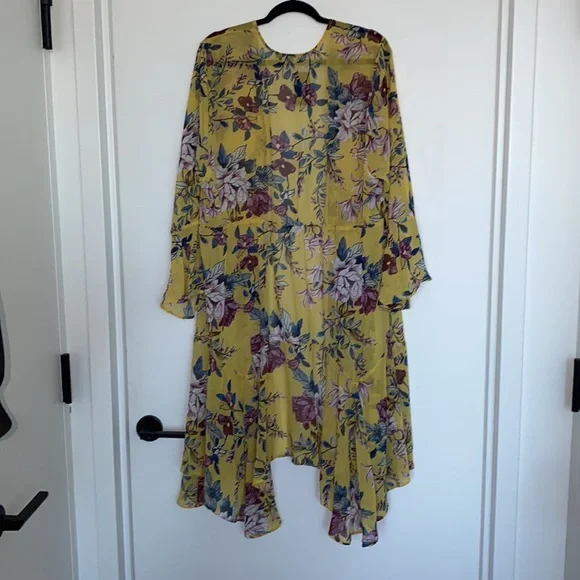Torrid Yellow Floral Prints Chiffon Maxi Duster Kimono - Picture 5 of 10
